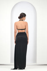 Scarlet Siren Draped Two-Piece Set(Black)