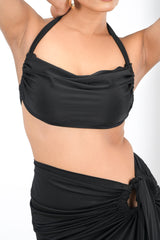 Scarlet Siren Draped Two-Piece Set(Black)