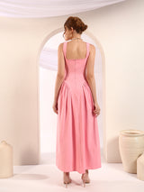 Blush Pink Square Neck A-Line Maxi Dress