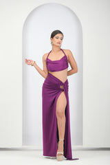 Scarlet Siren Draped Two-Piece Set(Purple)