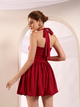 Crimson Bubble Hem Mini Dress