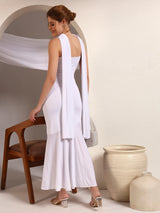 White Spaghetti Strap Maxi Dress with Scarf