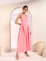 Blush Pink Square Neck A-Line Maxi Dress