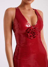 Red Sequin Flower Maxi dress