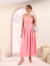 Blush Pink Square Neck A-Line Maxi Dress