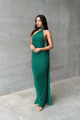 Bottle Green One Shoulder Backless Gown