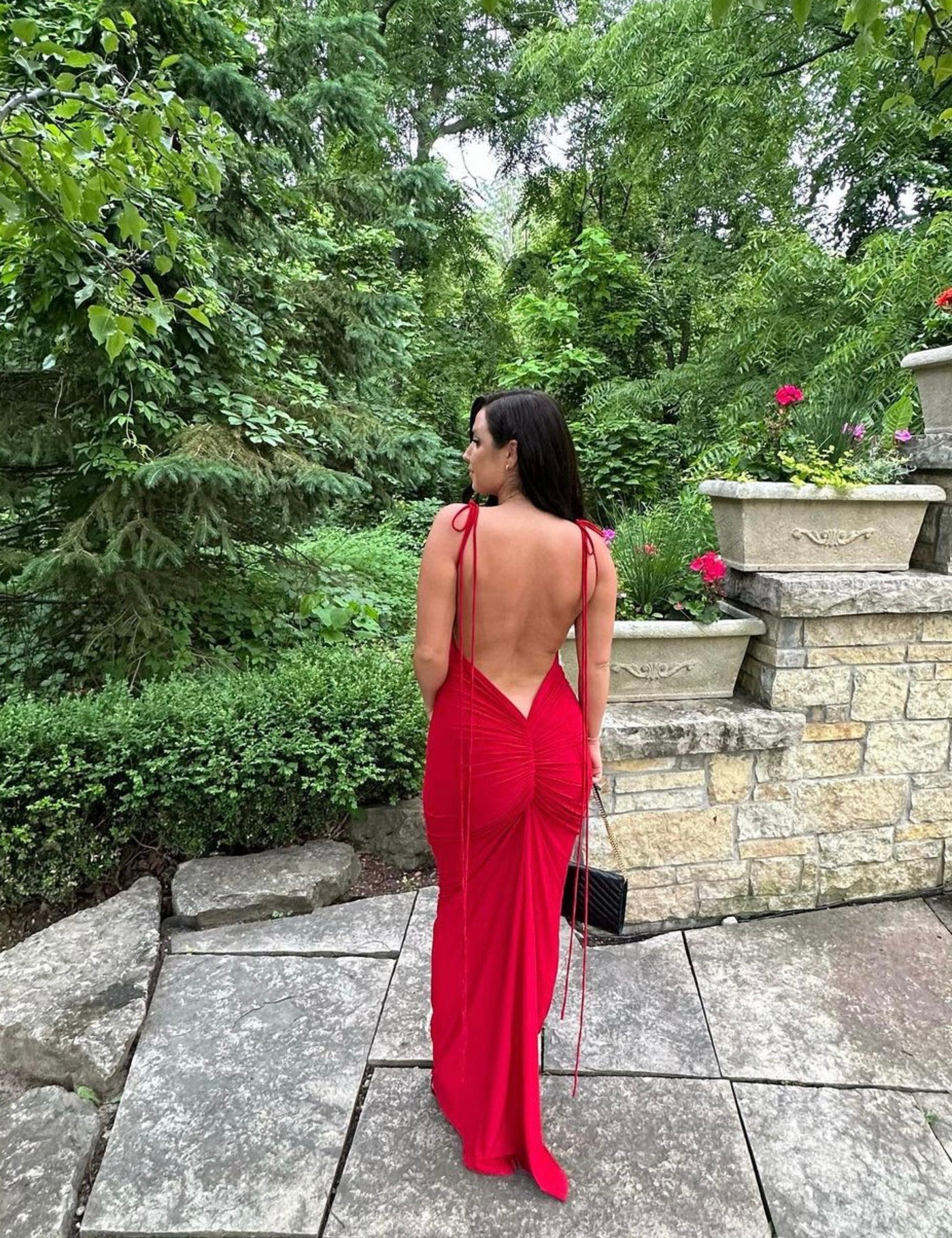One shoulder backless draped dress (Red)
