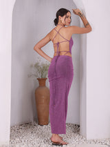 Lilac Shimmer Bodysuit & Slit Skirt Set