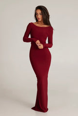 Burgundy Red full sleeves backless dress