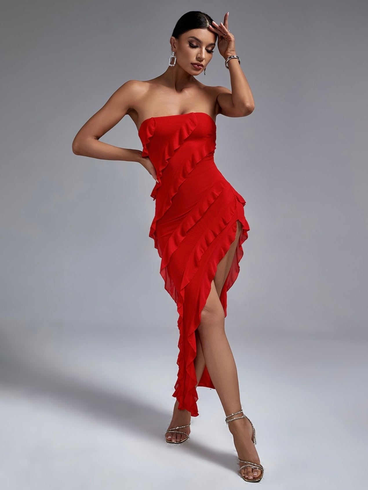High Slit Ruffle Dress — premium party wear dress by Label Shalini