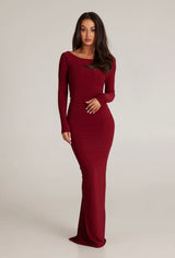 Burgundy Red full sleeves backless dress