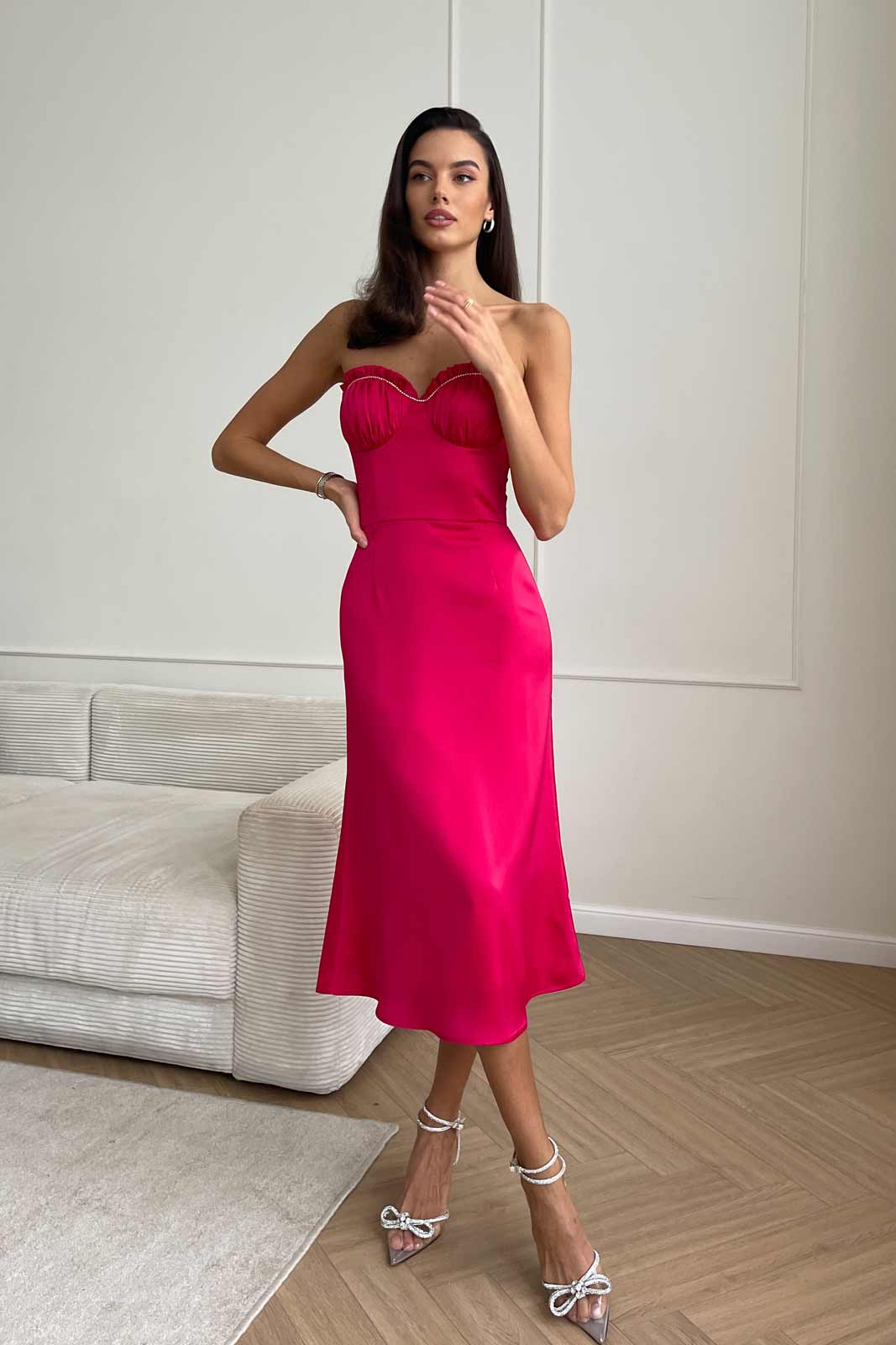 Bustier draped midi dress