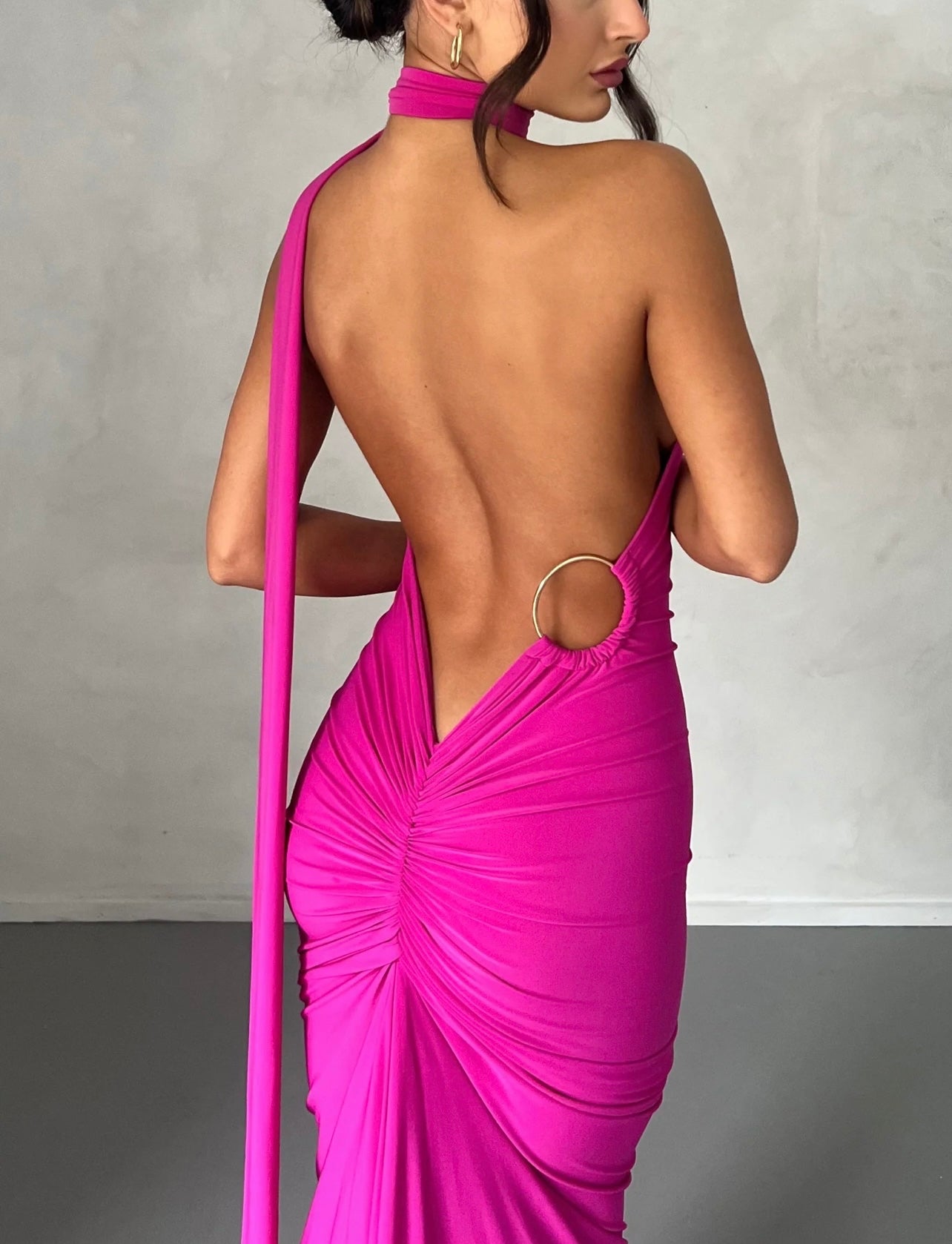 Pink One Shoulder Backless Gown