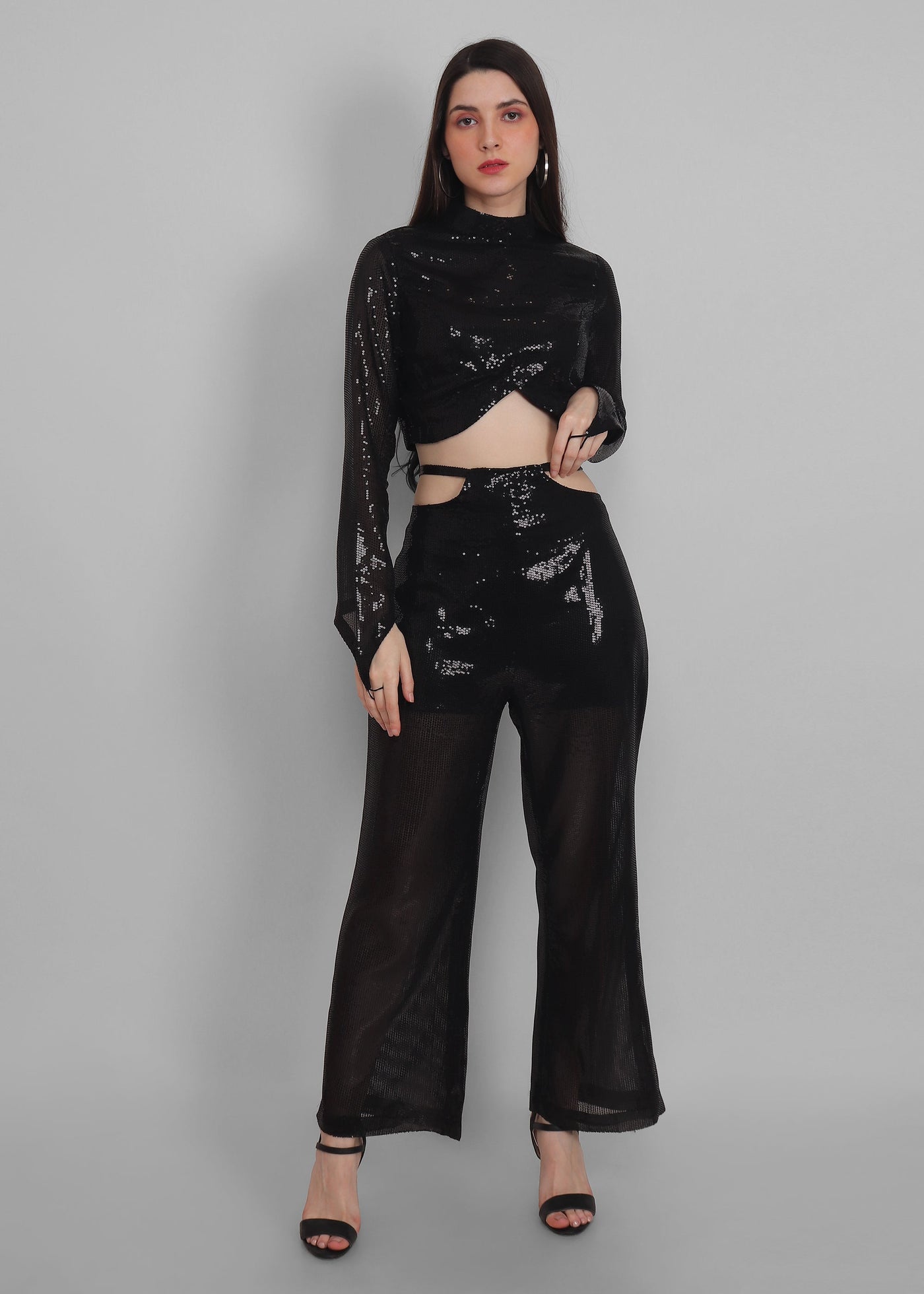 Black sequins cut out waist Pants — premium co-ord set by Label Shalini
