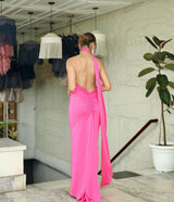 Pink One Shoulder Backless Gown