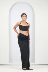 Scarlet Siren Draped Two-Piece Set(Black)