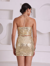 Gold Sequin Halter Neck Co-Ord Set