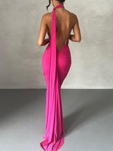 Pink One Shoulder Backless Gown