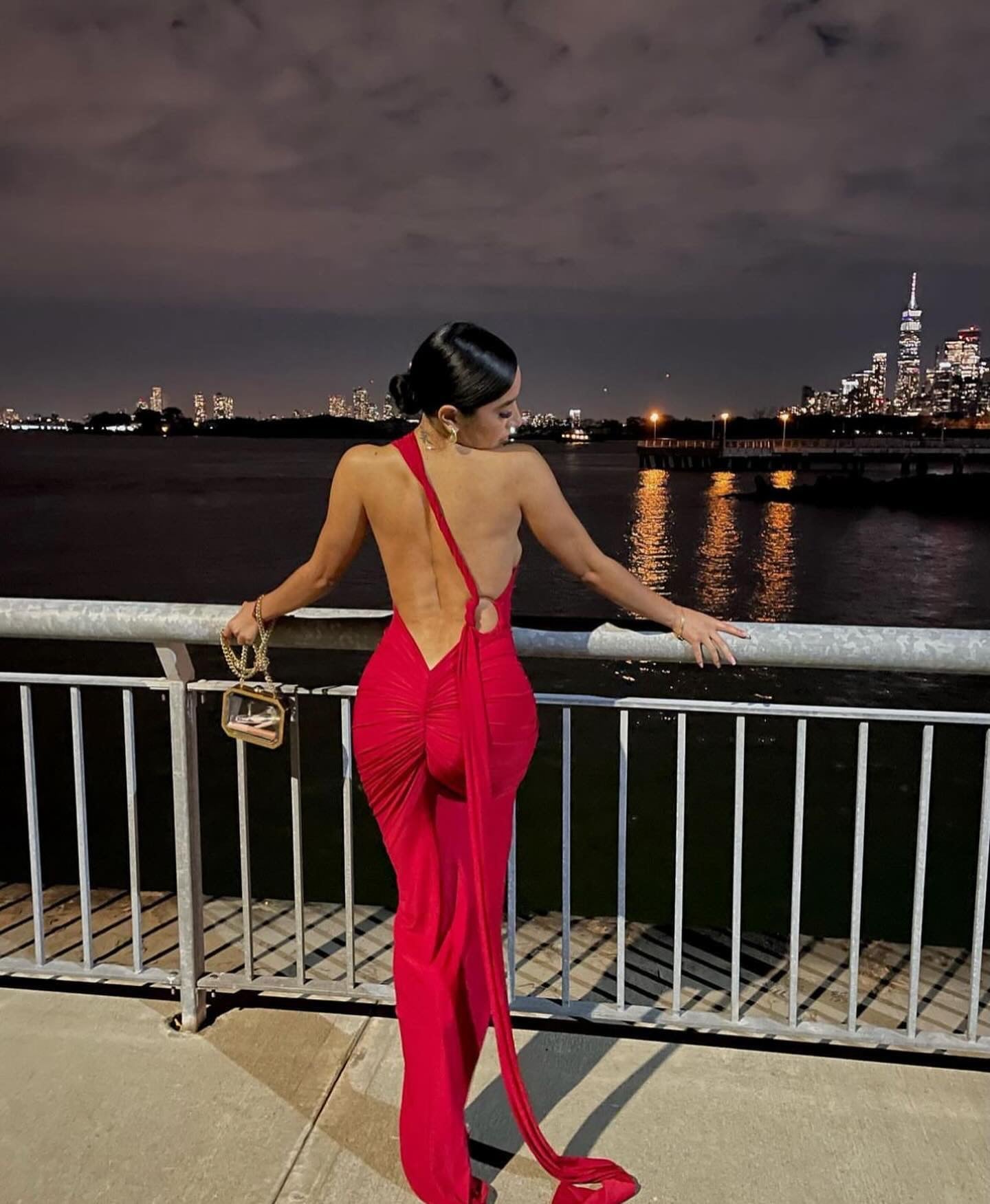 Red One Shoulder Backless Gown