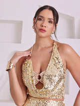 Gold Sequin Halter Neck Co-Ord Set