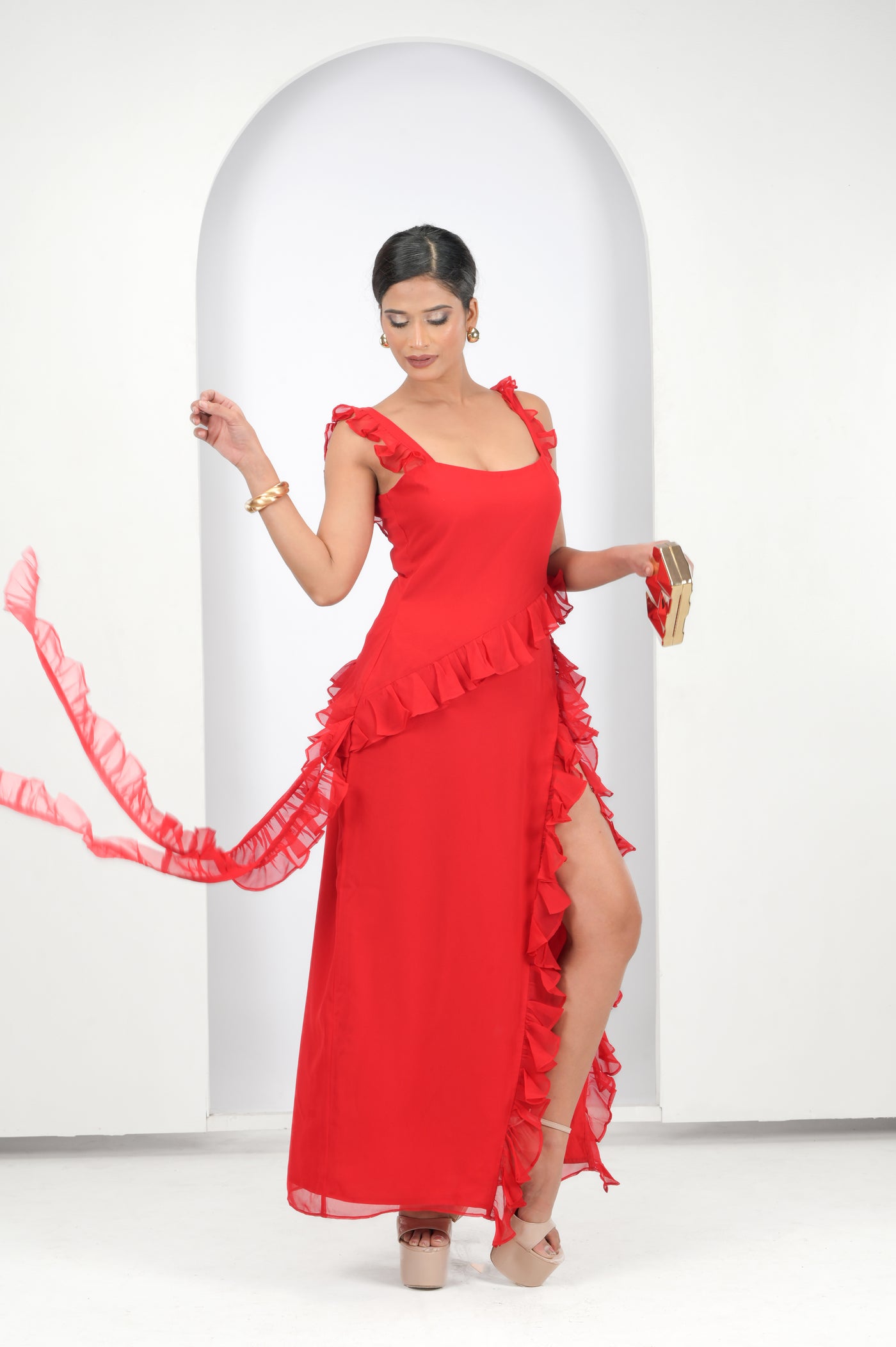 Red ruffle dress