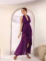 Royal Ruffle Halter Neck Dress