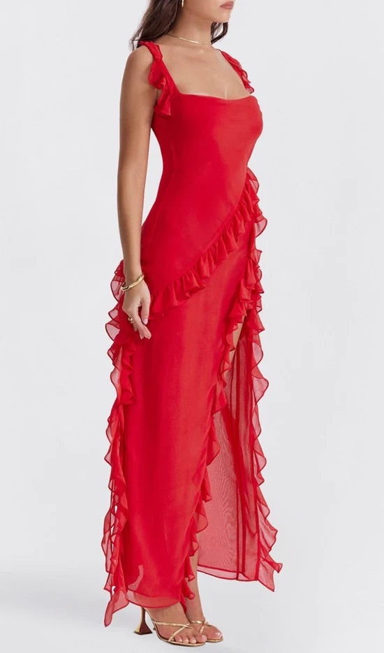 Red ruffle dress