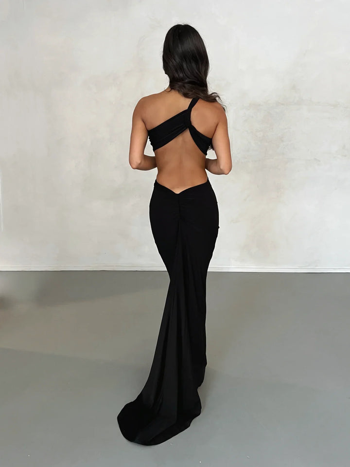 Black twist Backless dress — premium backless dress by Label Shalini