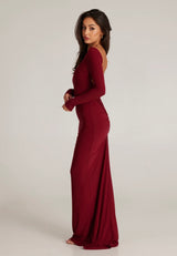 Burgundy Red full sleeves backless dress