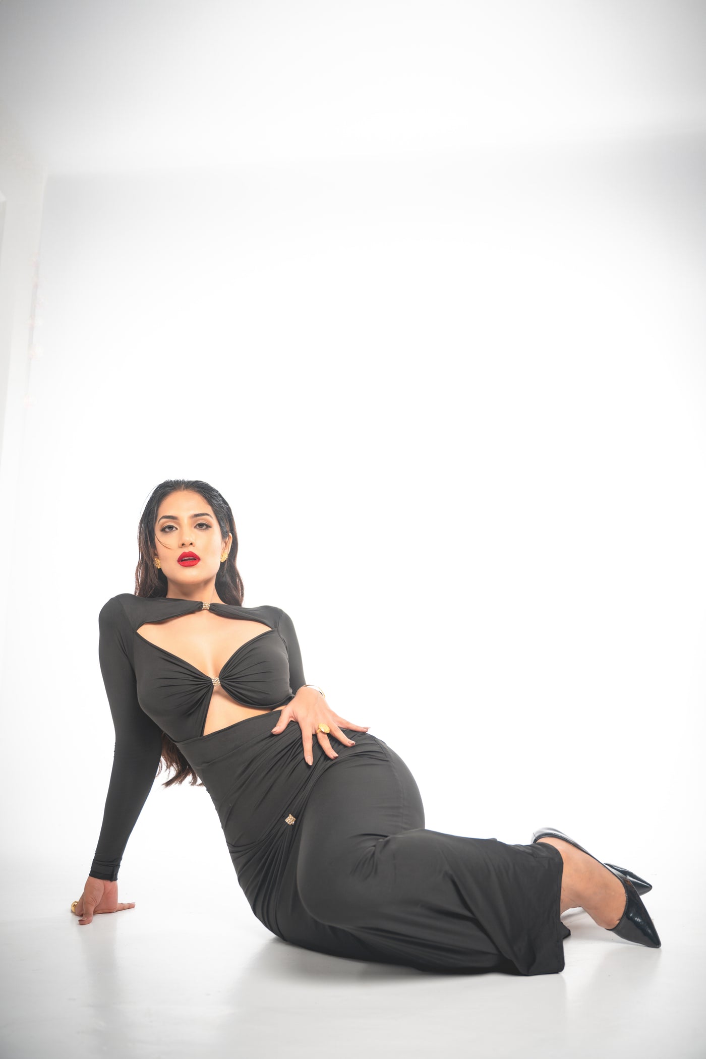 Elegant Hollow Out Long Sleeve Maxi Dress