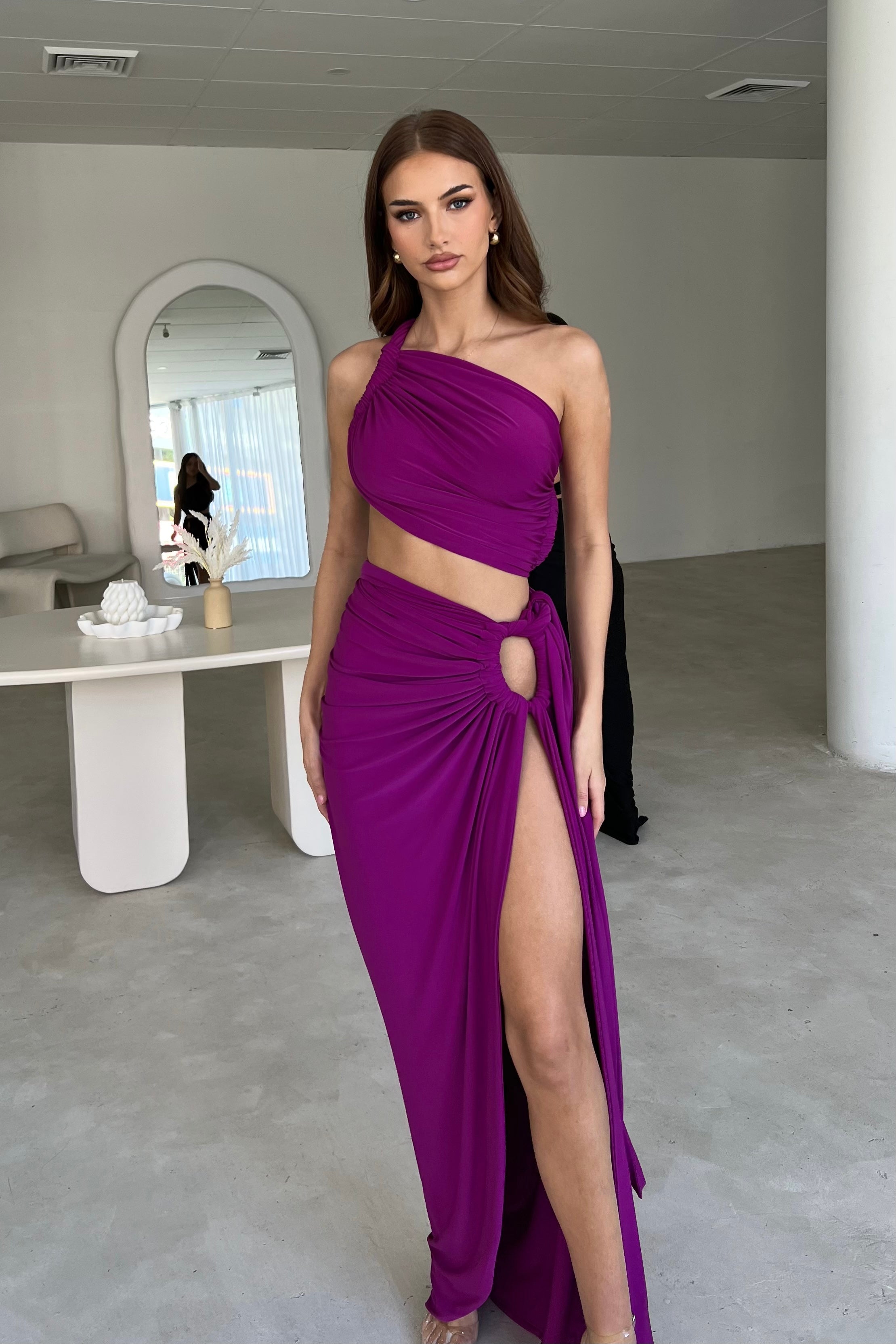 Scarlet Siren Draped Two-Piece Set(Purple)