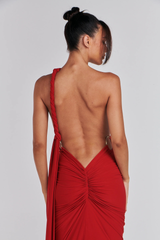 Red Lace up multiple tie backless dress