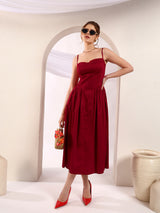 Bustier Corset Midi Dress with Spaghetti Straps