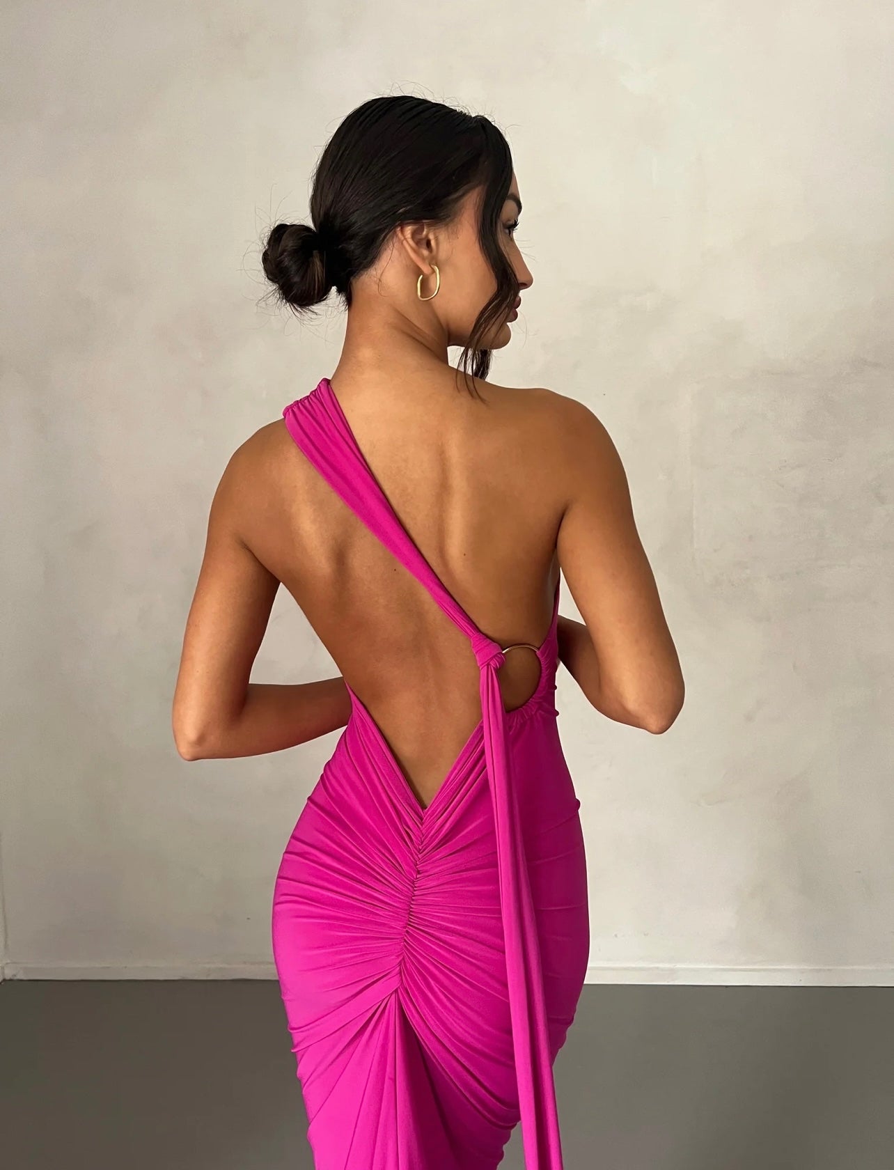 Pink One Shoulder Backless Gown