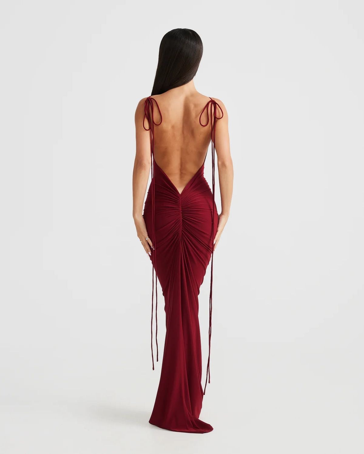 burgundy backless dress