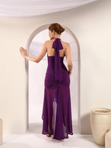 Royal Ruffle Halter Neck Dress