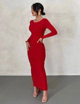 Red Full sleeves backless Dress