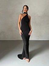 Black One Shoulder Backless Gown