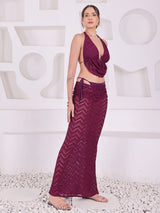 Wine Chevron Lace Co-Ord Set