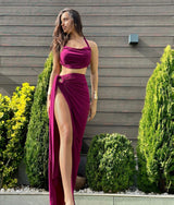 Scarlet Siren Draped Two-Piece Set(Purple)