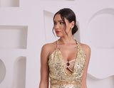 Gold Sequin Halter Crop Top
