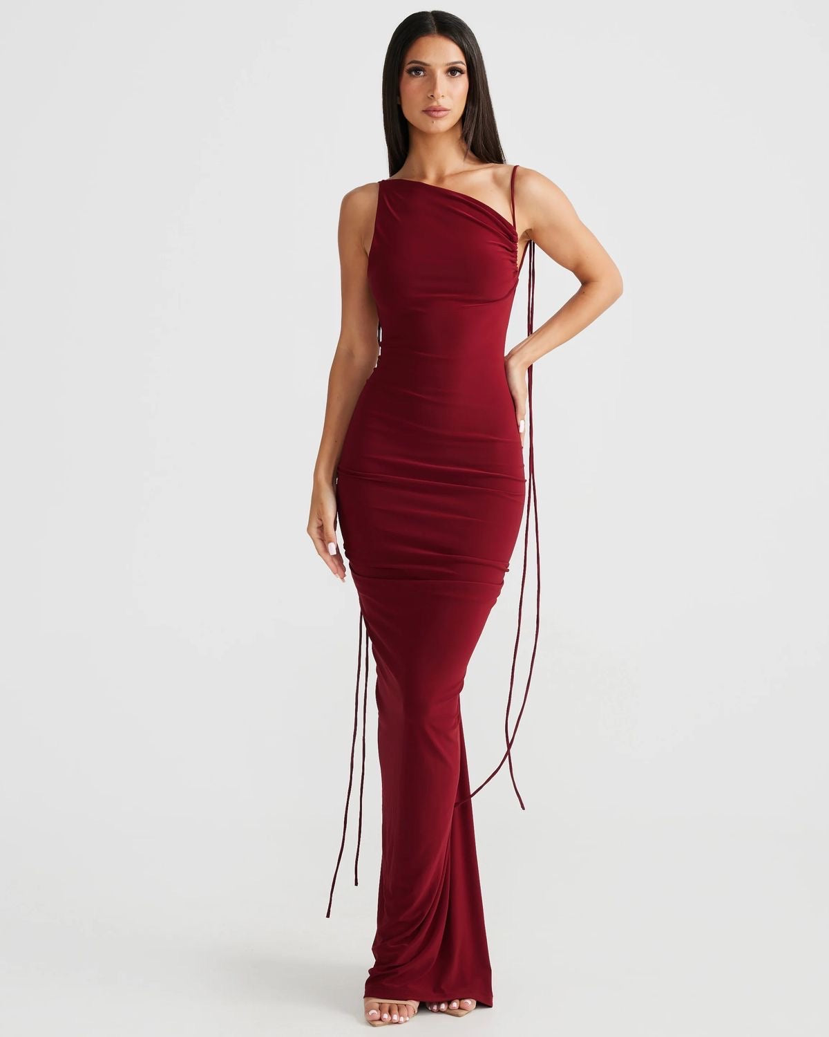 One shoulder backless dress( Burgundy)