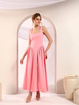 Blush Pink Square Neck A-Line Maxi Dress