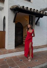 Red ruffle dress