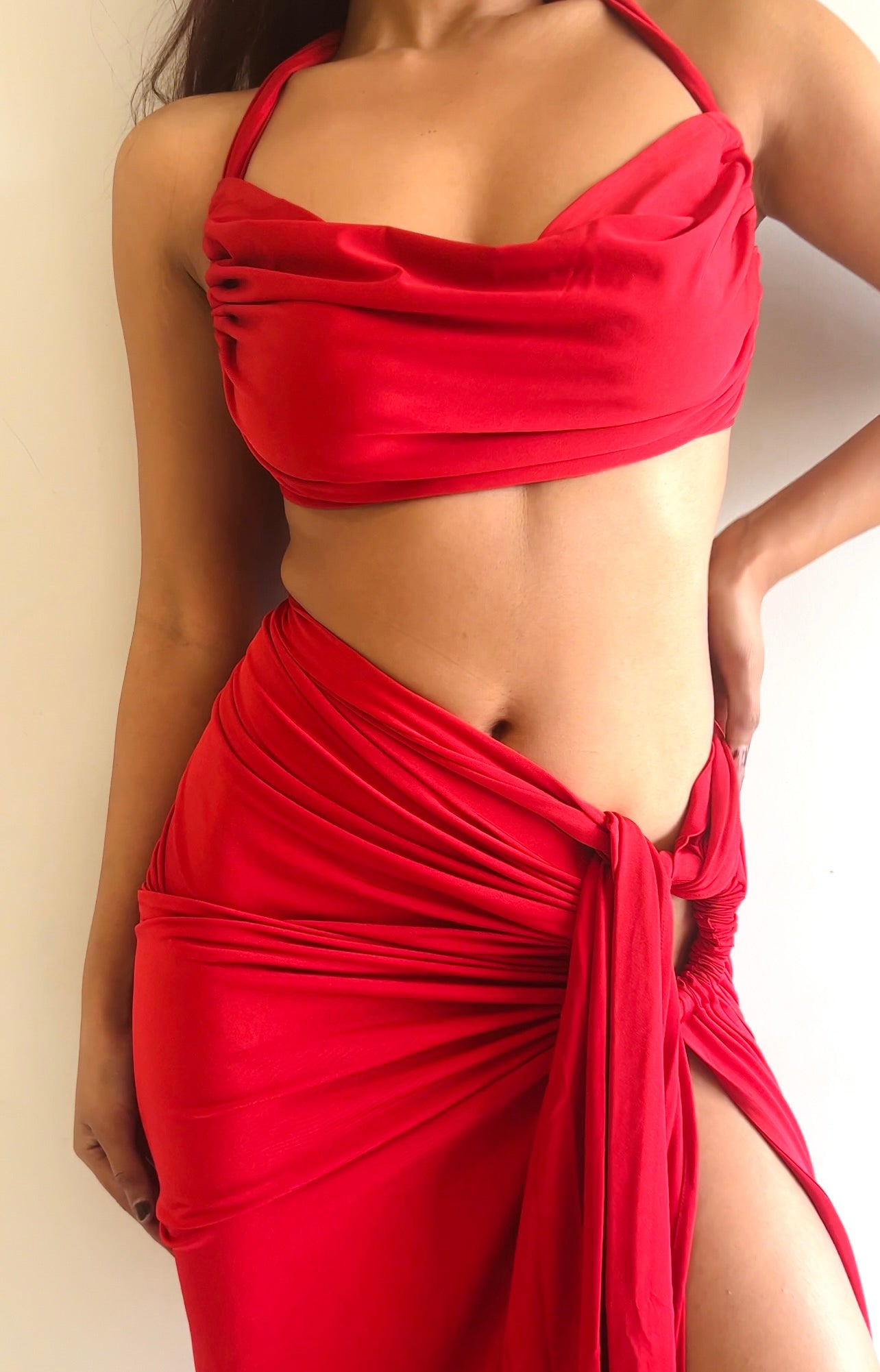 Scarlet Siren Draped Two-Piece Set(Red)