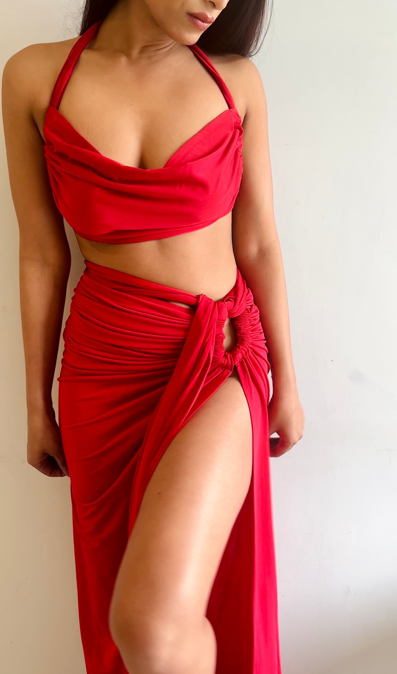 Scarlet Siren Draped Two-Piece Set(Red)