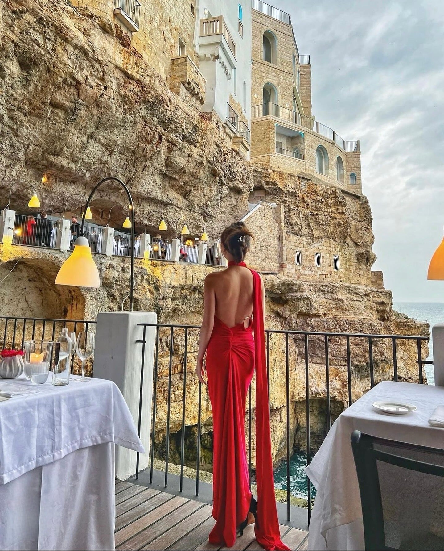 Red One Shoulder Backless Gown