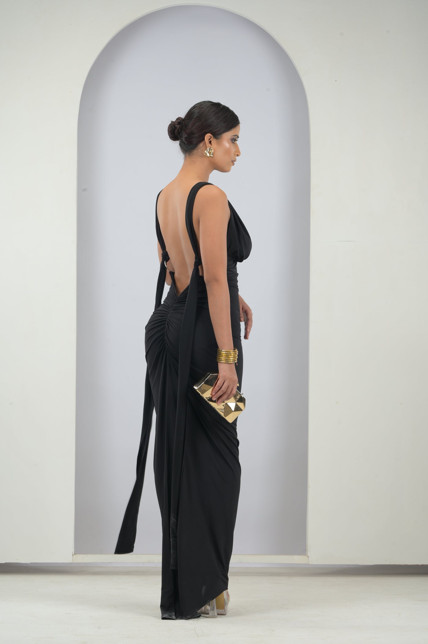 Black Lace up multiple tie backless dress