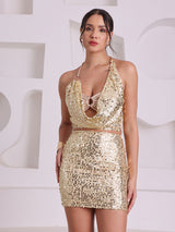 Gold Sequin Halter Neck Co-Ord Set