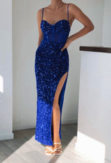 High slit Siquence Dress (Blue)